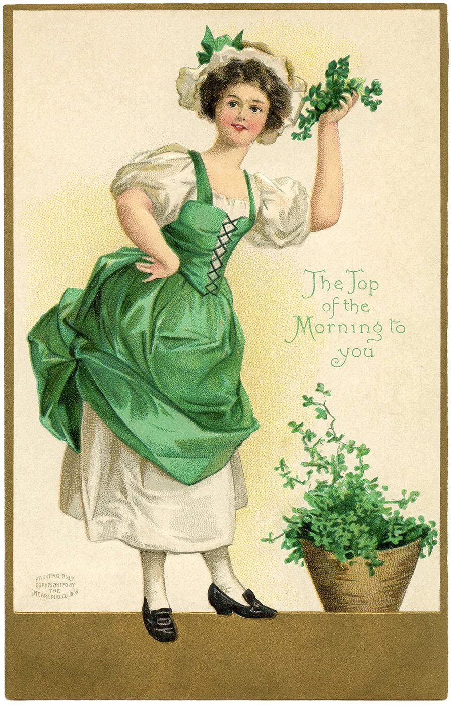 Vintage St. Patrick's Day decorations from the Graphics Fairy via Bekob - vintage postcard art, The Top of the Morning to you