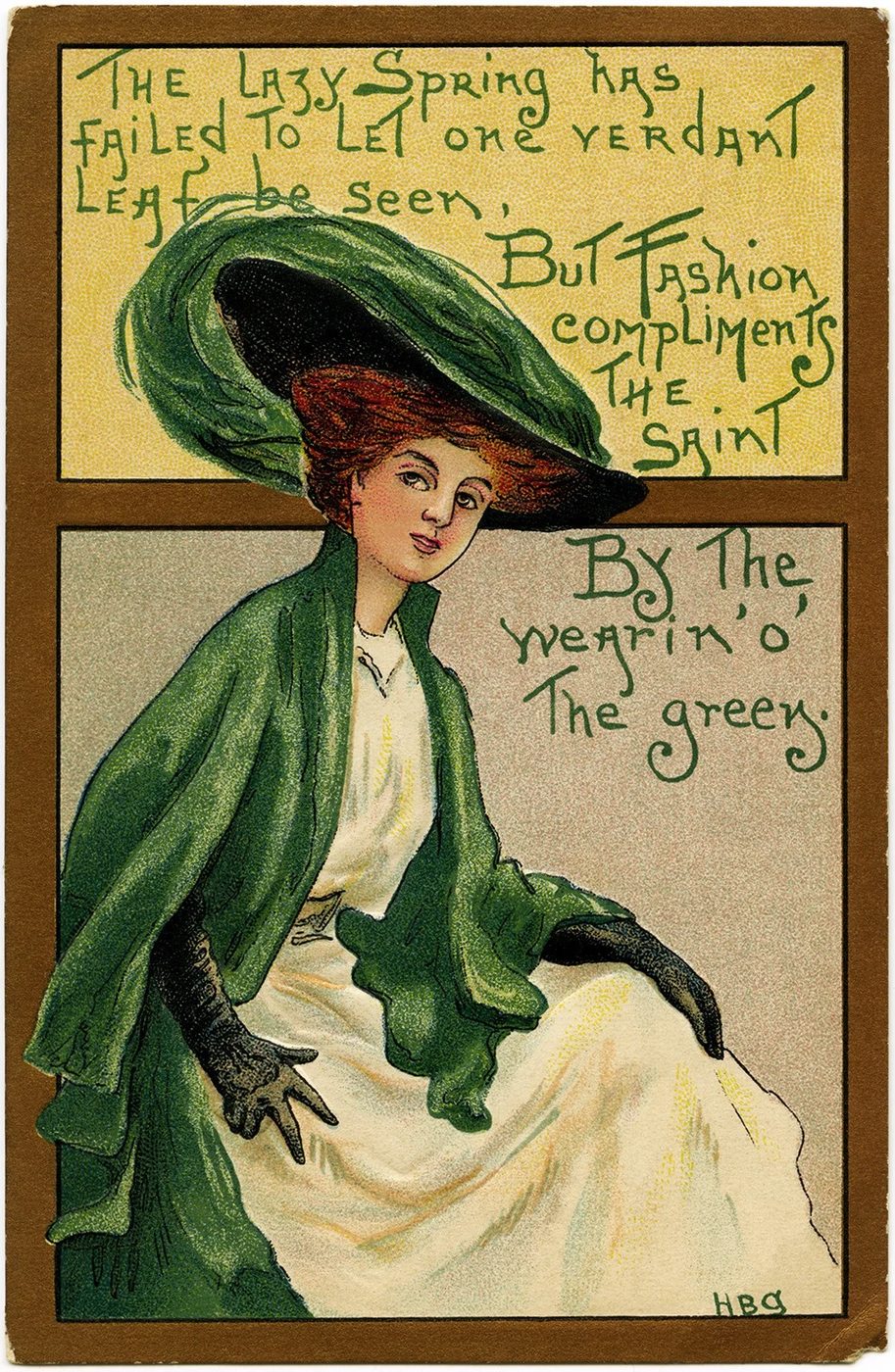 Free printable St. Patrick's Day vintage images from the Old Design Shop via Bekob - The lazy spring has failed to let one verdant leaf be seen, But fashion compliments the saint