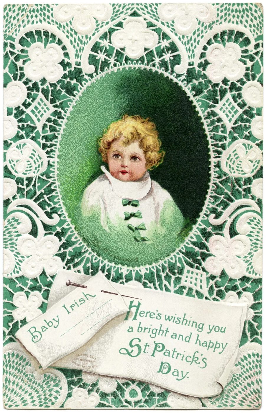 Vintage St. Patrick's Day images from the Old Design Shop via Bekob - Irish Baby wishing you a bright and happy St. Patrick's Day.