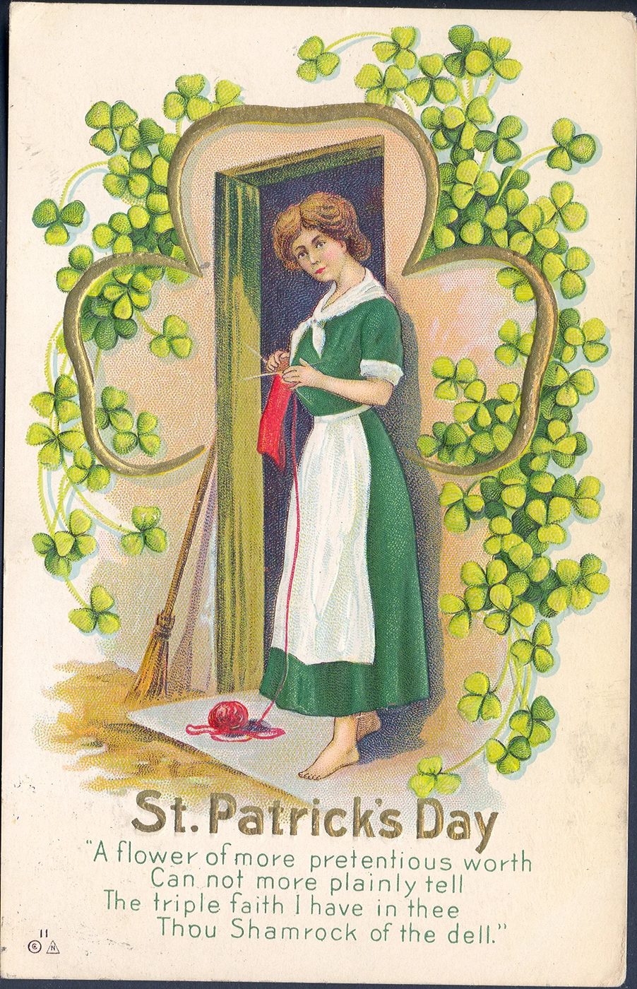 St. Patrick's Day vintage images, old postcard poem from UpNorth Memories via Bekob - A flower of more pretentious word Can not more plainly tell The triple faith I have in thee T
