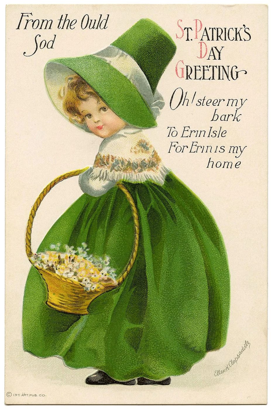 Vintage St. Patrick's Day images from The Little Pink Studio on Bekob - Vintage Postcard by Ellen Clapsaddle - St Patrick's Day Greeting From the Ould Sod - Oh! steer my bark to E