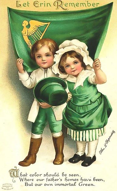 Vintage Images for St. Patrick's Day Decorations from Sweetly Scrapped via Bekob - Ellen Clapsaddle postcard - Let Erin Remember - What color should be seen, Where our father's ho