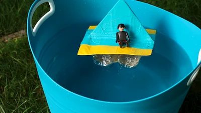 Build a water bottle raft with your kids. From Crafts for kids, PBS Parents on Bekob