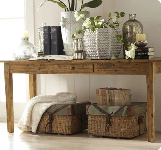 pottery-barn-keaton-console-table, how to decorate a console table