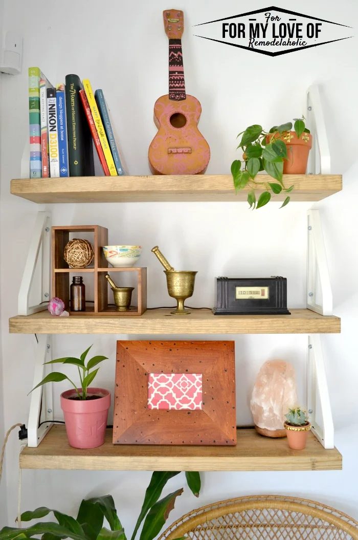 Handmade Rustic Modern Boho shelves hacking the IKEA Ekby Lerberg brackets to work in reverse