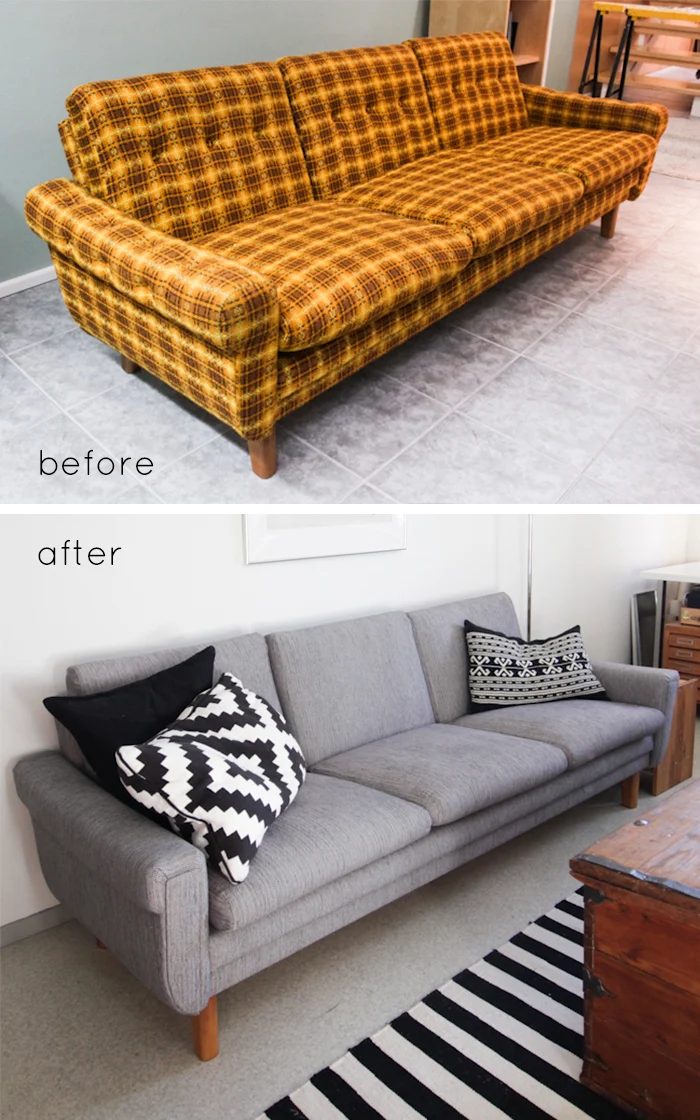 A new sofa is expensive! It can be hard to justify a new sofa purchase, especially if your old one is still comfortable and functional. Instead of buying a new one try one of these