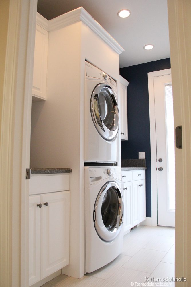 Make room for counter space with stacked washer and dryer. Fabulous Laundry room design options from @Bekob