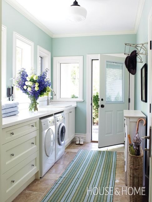 light filled laundry room mudroom combo featured on Bekob.com by House & Home