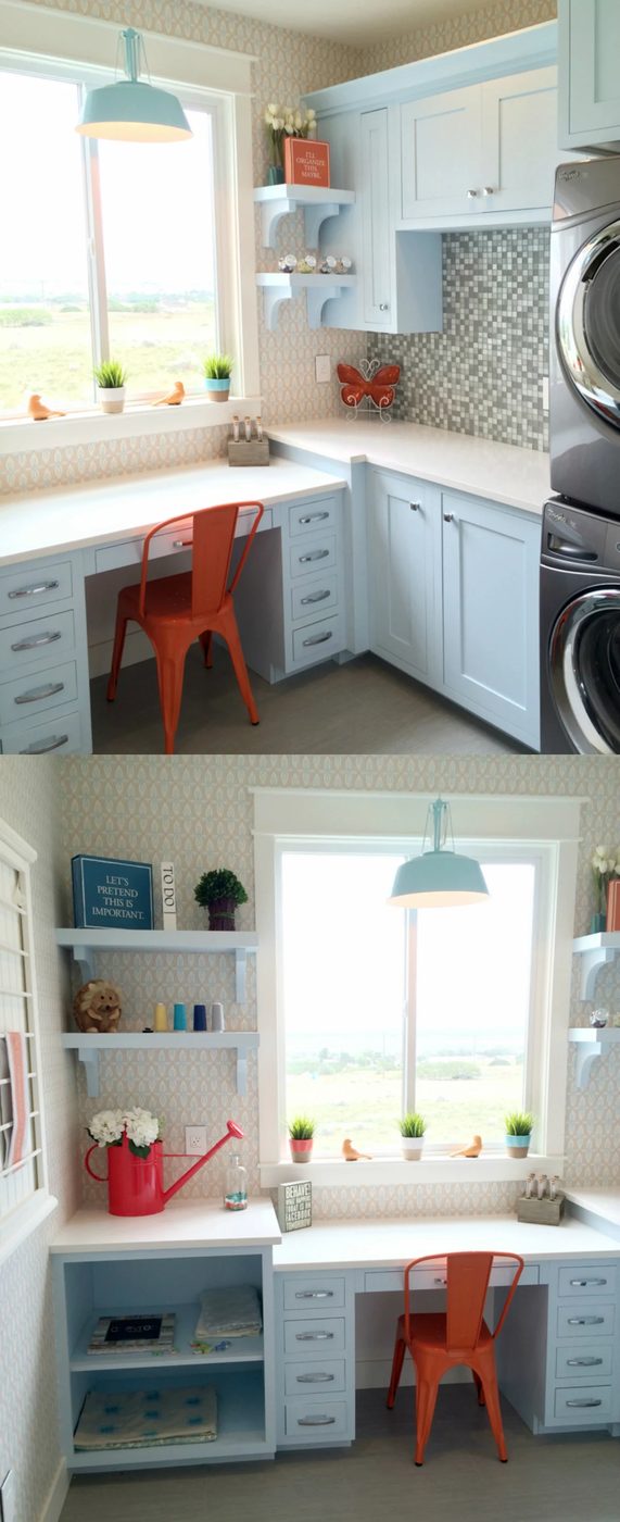 compact craft and laundry room to make use of space featured on Bekob.com