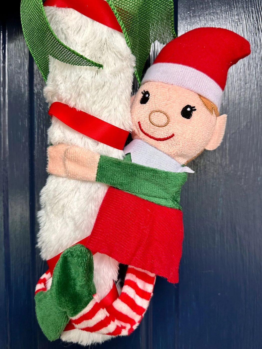 Christmas Dollar Tree Candy Cane Wreath Form With Elf, Bekob (17)