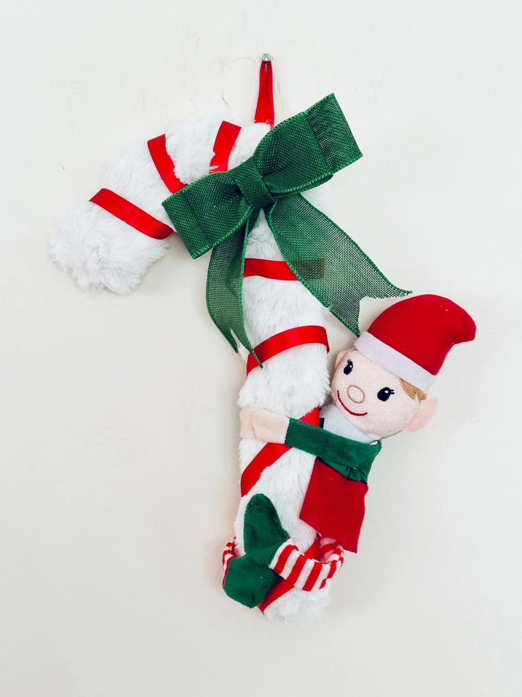 Christmas Dollar Tree Candy Cane Wreath Form With Elf, Bekob (16)