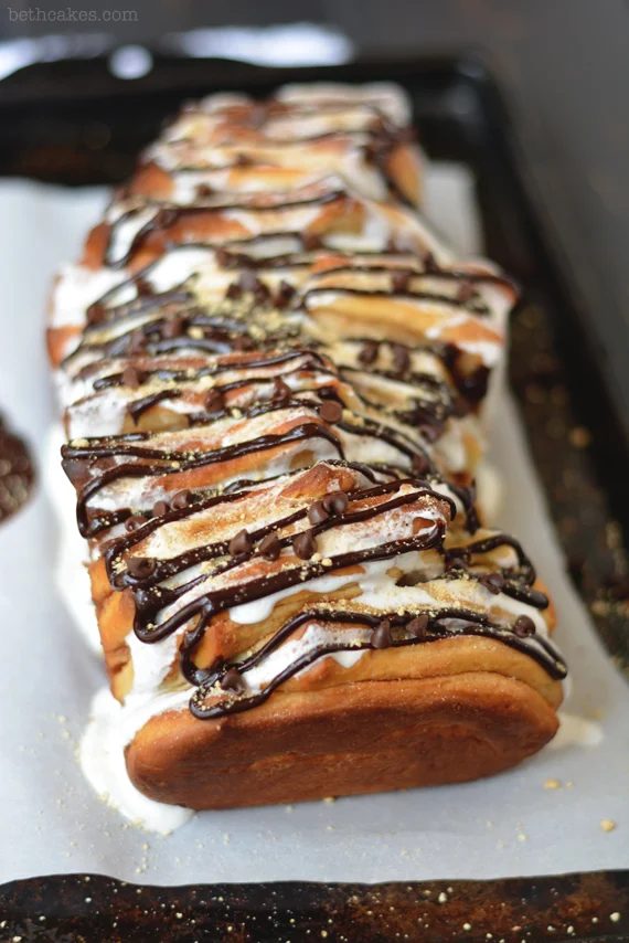 s'mores pull apart bread recipe marshmallow drizze