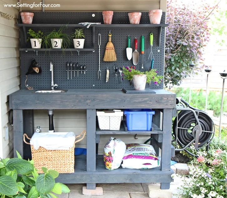 handmade-potting-bench-setting-for-four
