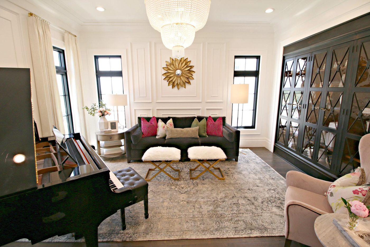 Bold pops of color and texture in this glam living room. UVPH 2018 Home 30 Shelby Homes, Gatehouse No. 1 Furniture & Design, Photo by Bekob