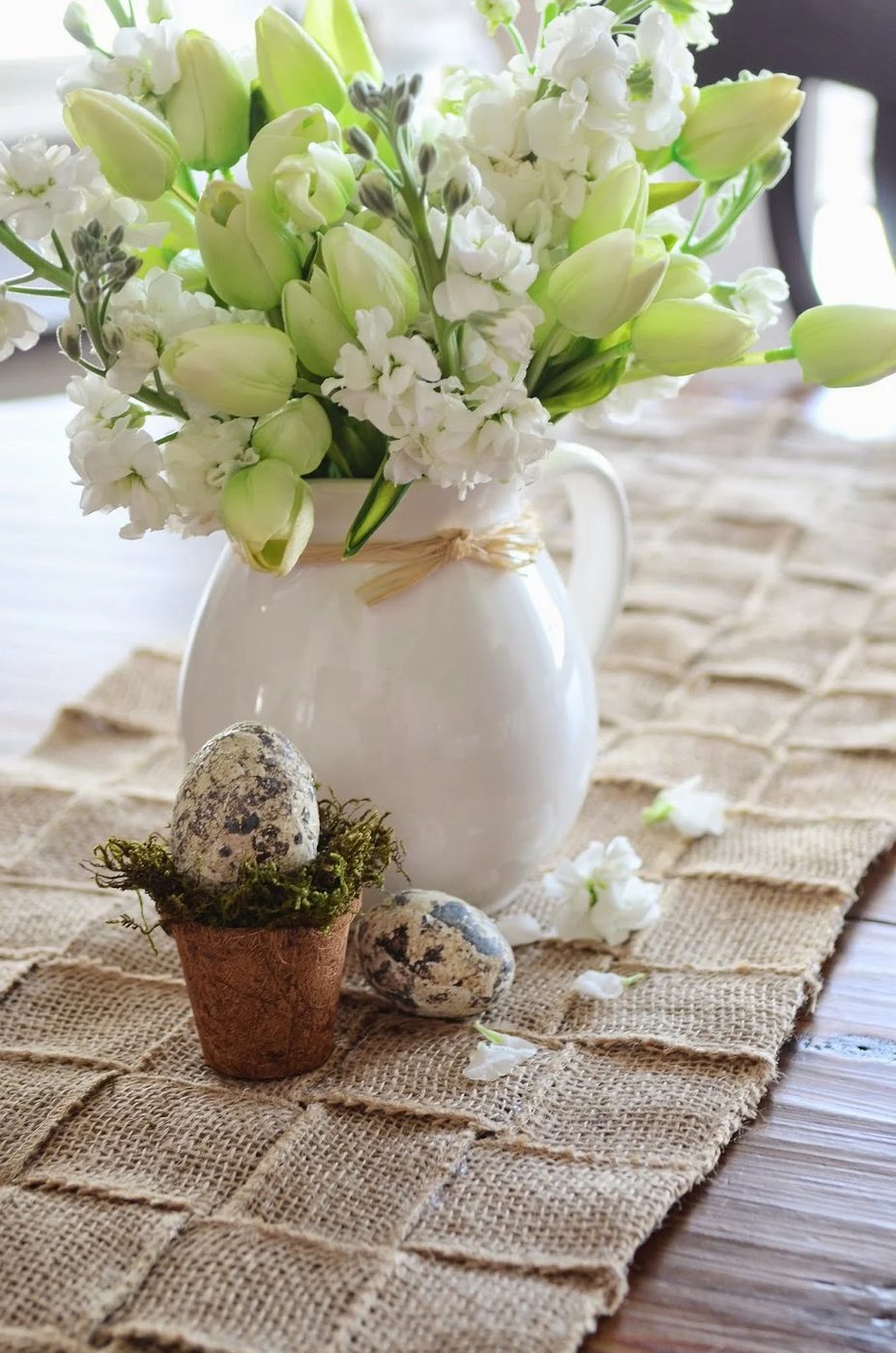 woven-burlap-runner-on kitchen table-stonegableblog.com