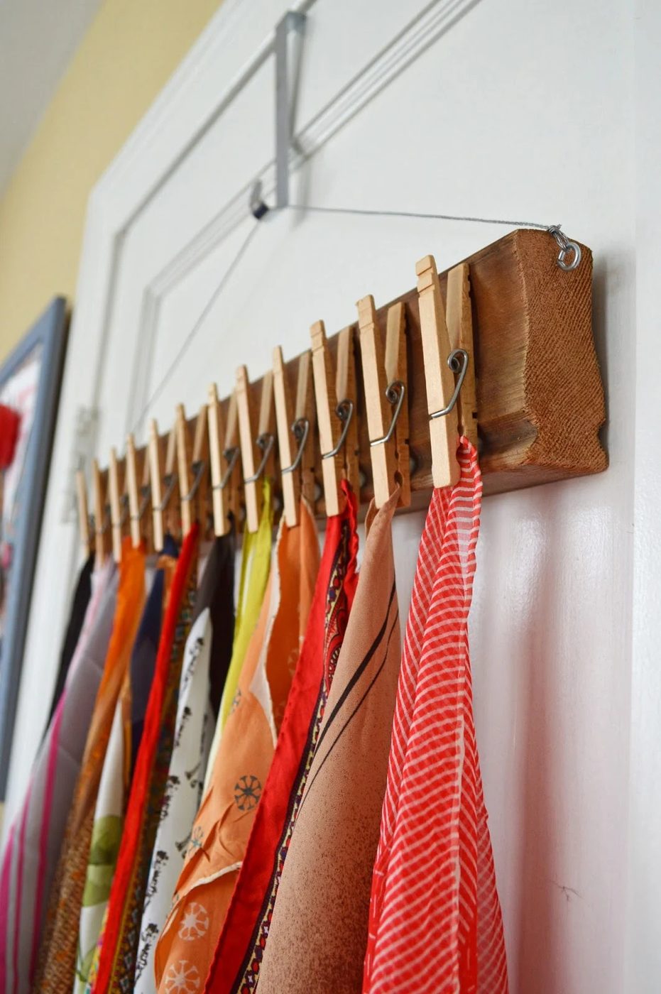 Handmade clothespin scarf holder