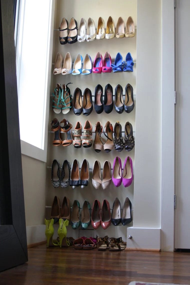 tension rod high heel shoe organization
