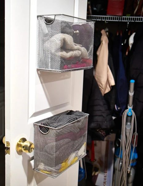 hanging wire mesh baskets on the back of the door