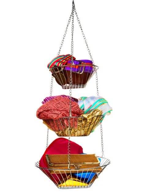 tiered hanging basket organizer for closet accessories and scarves