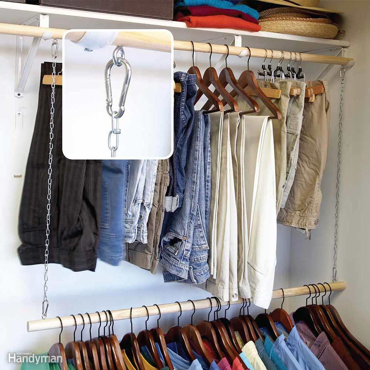 Handmade double hanging rod to add closet space