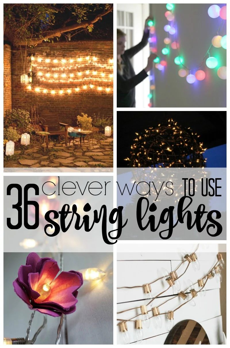 String lights are an inexpensive way to dress up so many areas in the home. Outdoor, indoor, dress them up and more. 36 Clever Ways to Use String Lights via Bekob.com