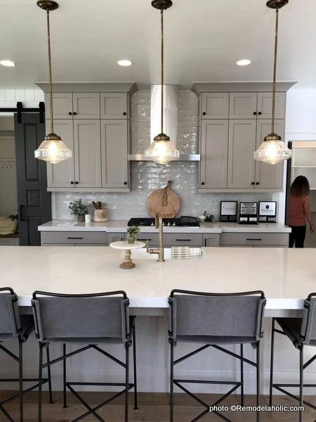 Modern Farmhouse Light Gray Kitchen Cabinetry To The Ceiling, UVPH 2017 Home 18 Millhaven Select, Millhaven Interiors