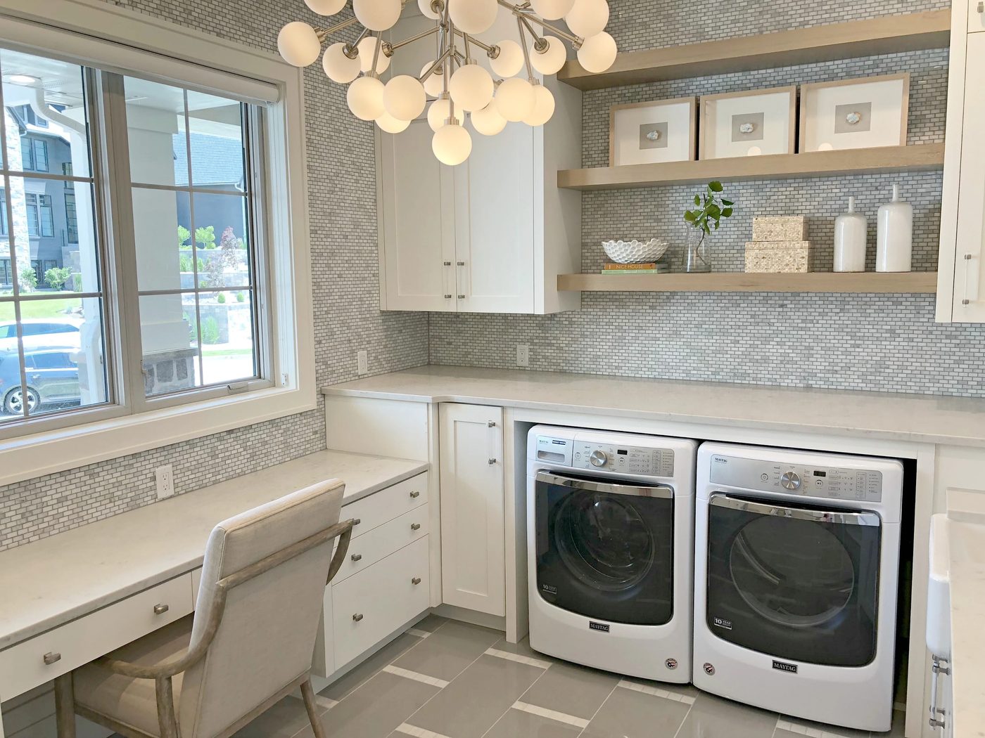 Laundry Room With Tile Walls And Floating Shelves UVPH 2018 Home 33 E Builders, Erin Hansen Design (189).ed