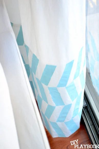 The Handmade Playbook - painted herringbone curtains - via Bekob