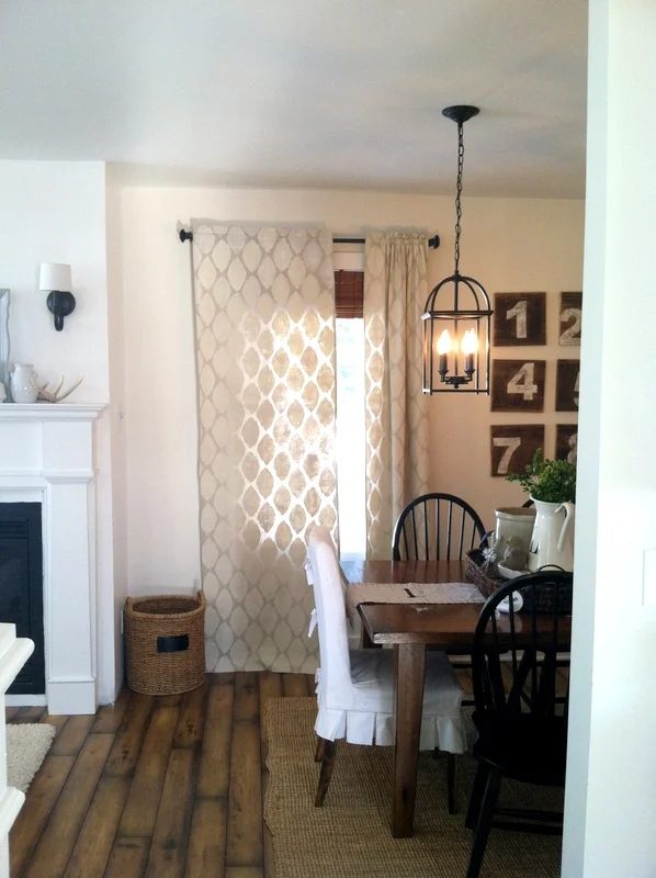 Proverbs 31 Girl - stenciled painted drop cloth curtains - via Bekob