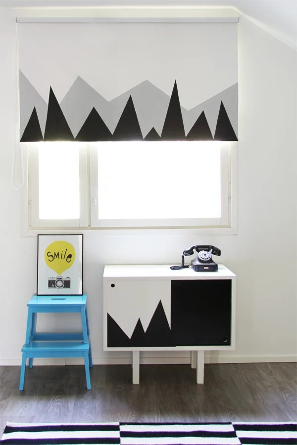 Bambula - geometric painted roller shade - via Bekob