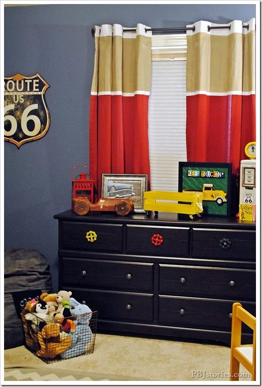 PBJ Stories - handmade painted colorblock curtains - via Bekob
