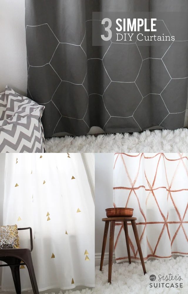 Sisters Suitcase - direct geometric handmade painted curtains - via Bekob