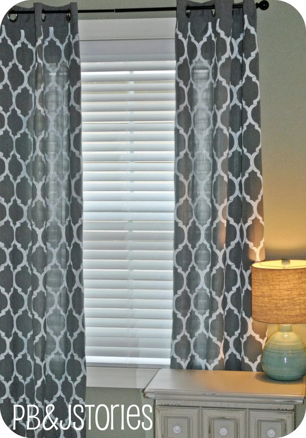 PBJ Stories - handmade trellis painted curtains - via Bekob