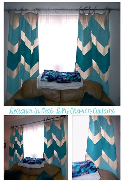 Designer in Teal - two tone chevron painted curtains - via Bekob