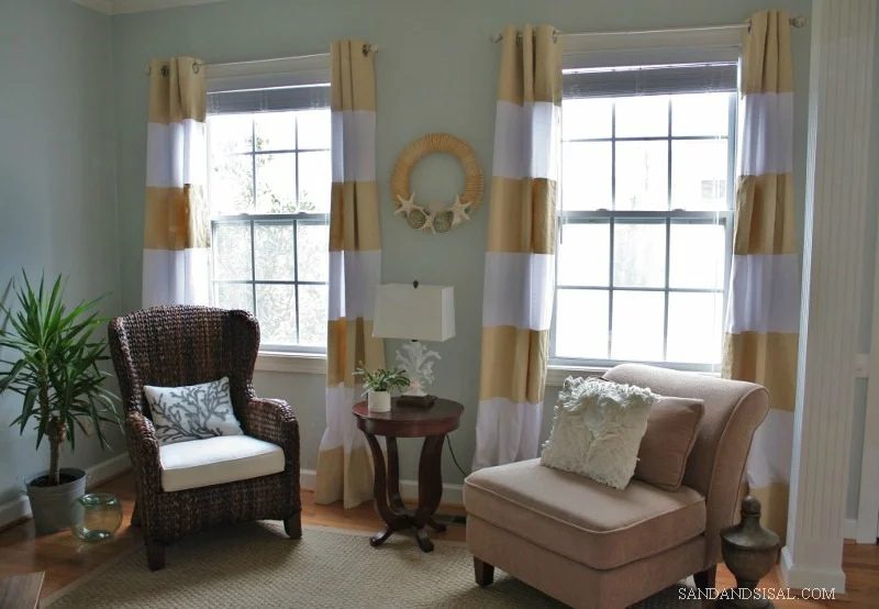 Sand and Sisal - striped painted curtains - via Bekob