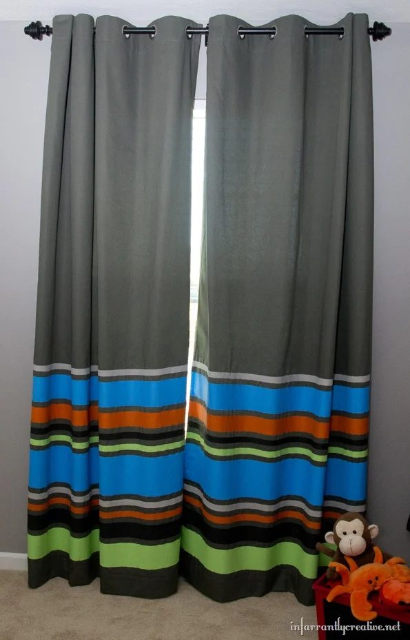 Infarrantly Creative - handmade colorful striped painted curtains - via Bekob