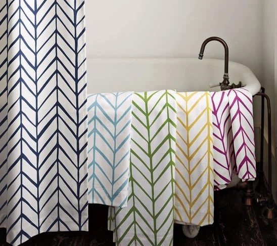 herringbone feather shower curtain by Serena and Lily - via Bekob