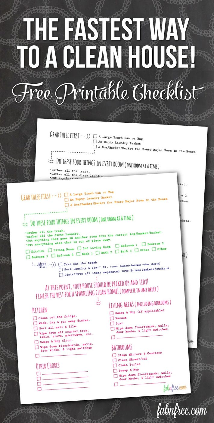 Free Printable Clean House Worksheet FabNFree PREVIEW