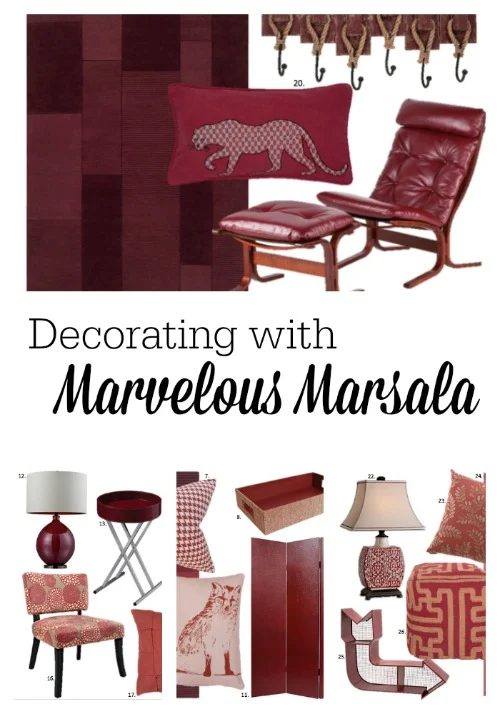 Love the new spicy color of the year, marvelous marsala? Here are lots of great options to add the color into your home decor. How to decorate with Marsala at tipsaholic.com #marve