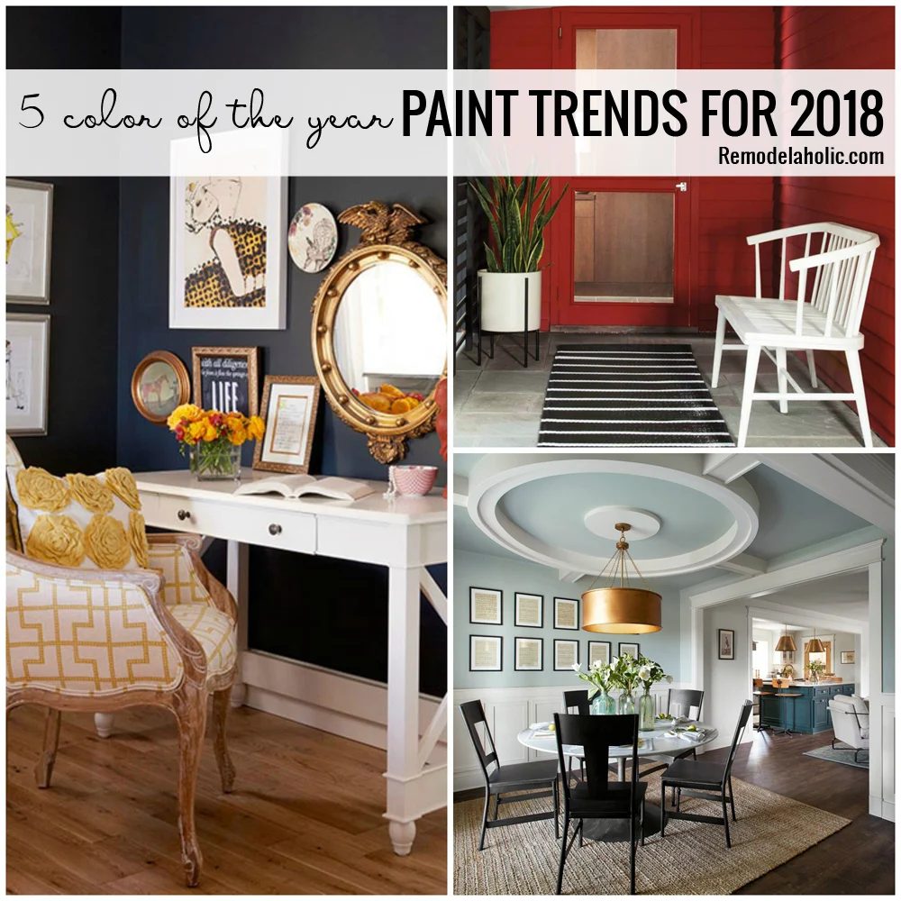 Now trending: 2018 color of the year paint colors. Explore Pantone Ultra Violet, Benjamin Moore Caliente, Sherwin-Williams Oceanside, Glidden Deep Onyx, Dutch Boy Sandstone Tint, a