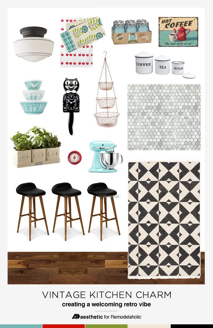 Design a modern kitchen with all the vintage kitchen charm! Tips, inspiration, and product sources from ADAesthetic on Bekob.com