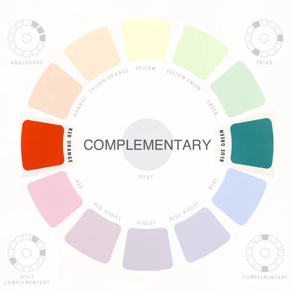 What are complementary colors? Two colors opposite each other on the color wheel.