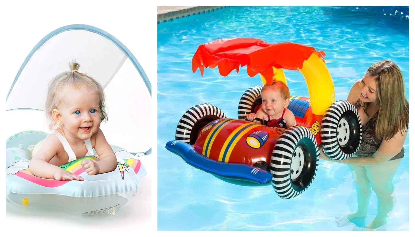 Fun Pool Floats For baby and toddlers For Summer Featured On Bekob.com Baby floats. Baby pool floats. Toddler pool floats. toddler floats.