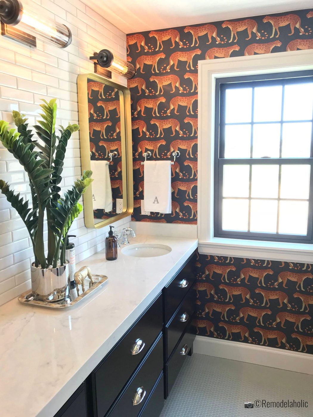 Bathroom with animal print feature wall, UVPH 2018 Home 16 Arive Homes, Photo by Bekob
