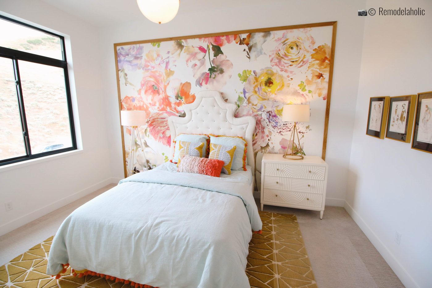 Framed in wallpaper feature wall with floral wallpaper, UVPH 2018 Home 27 Foster Custom Homes, Megan Rae Interiors, Photo by Bekob