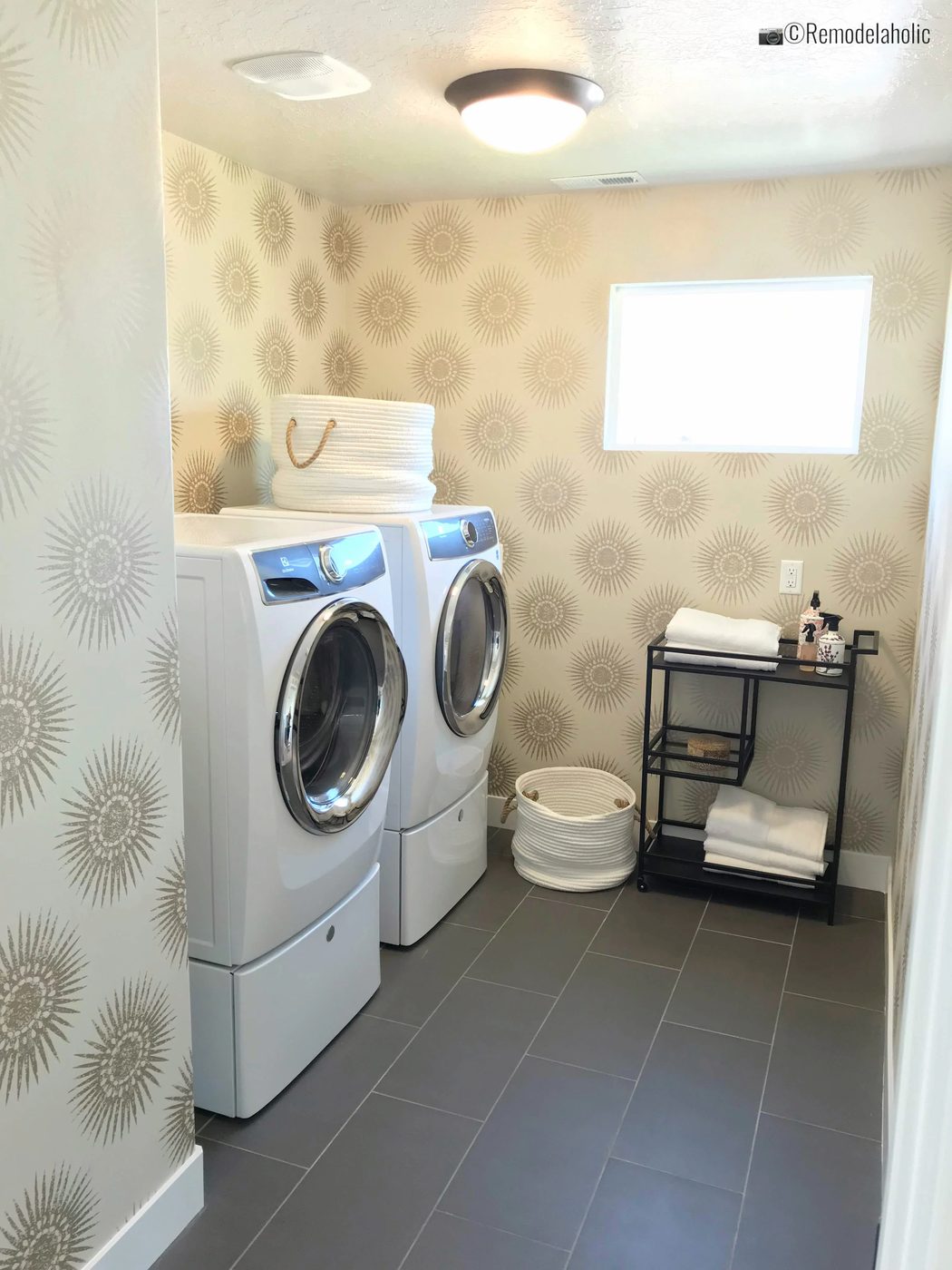 Mid Century Modern Wallpapered Laundry Room, UvPH 2018 Home 9 DR Horton, Photo by Bekob