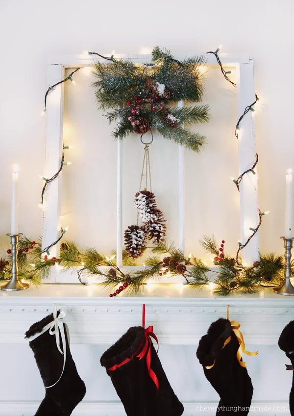 Oh Everything Handmade - old window winter mantel