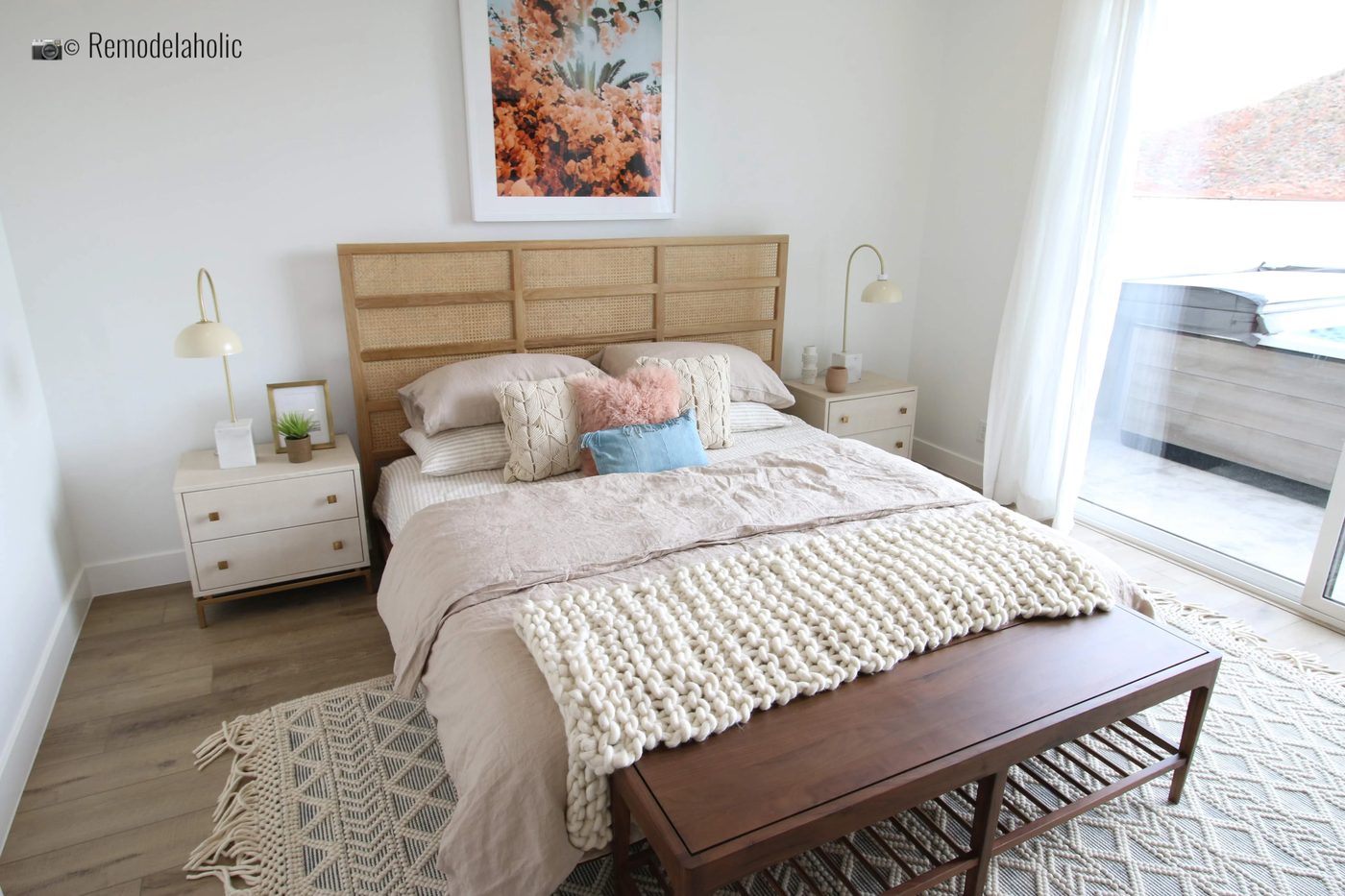 striking and direct headboard for a modern boho room, SGPH 2019 House 03 Cole West Resorts LLC, Photo by Bekob