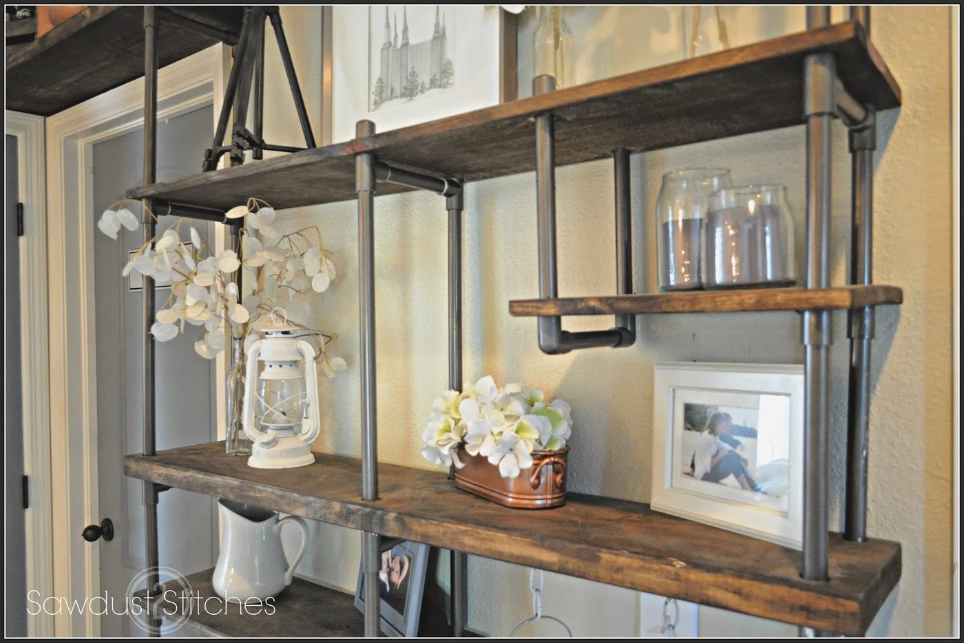 use PVC pipe to build an inexpensive industrial-style shelf, Sawdust 2 Stitches on Bekob