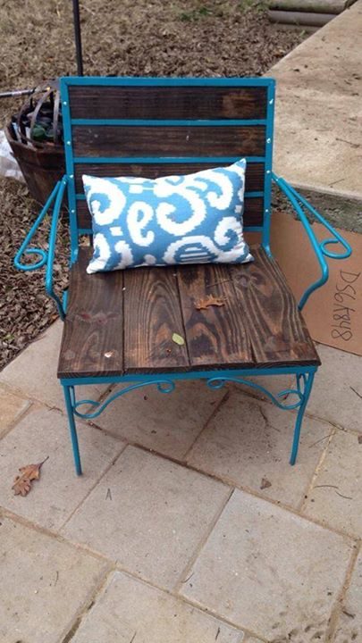 from Karla: old metal patio chair redone with wood planks, boho chic style